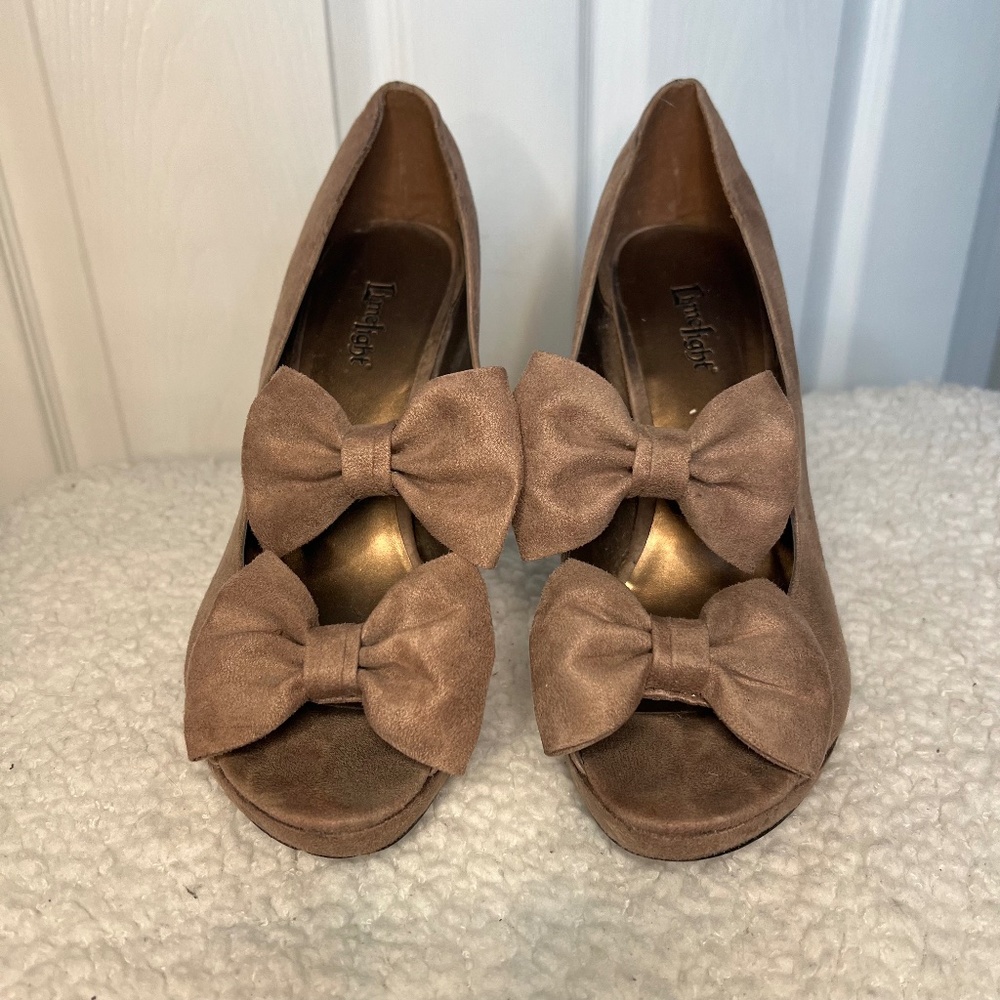 Limelight Bow Heels Brown Beige Suede | stiletto heels | size 9